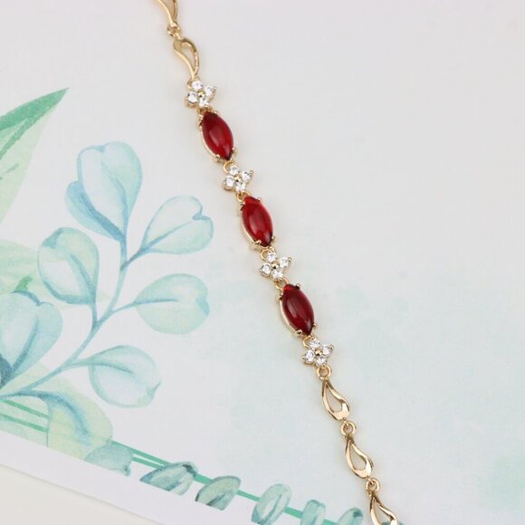 Rose Gold Bracelet with Red and White Stones, XPBL0686 - Picture 3 of 12